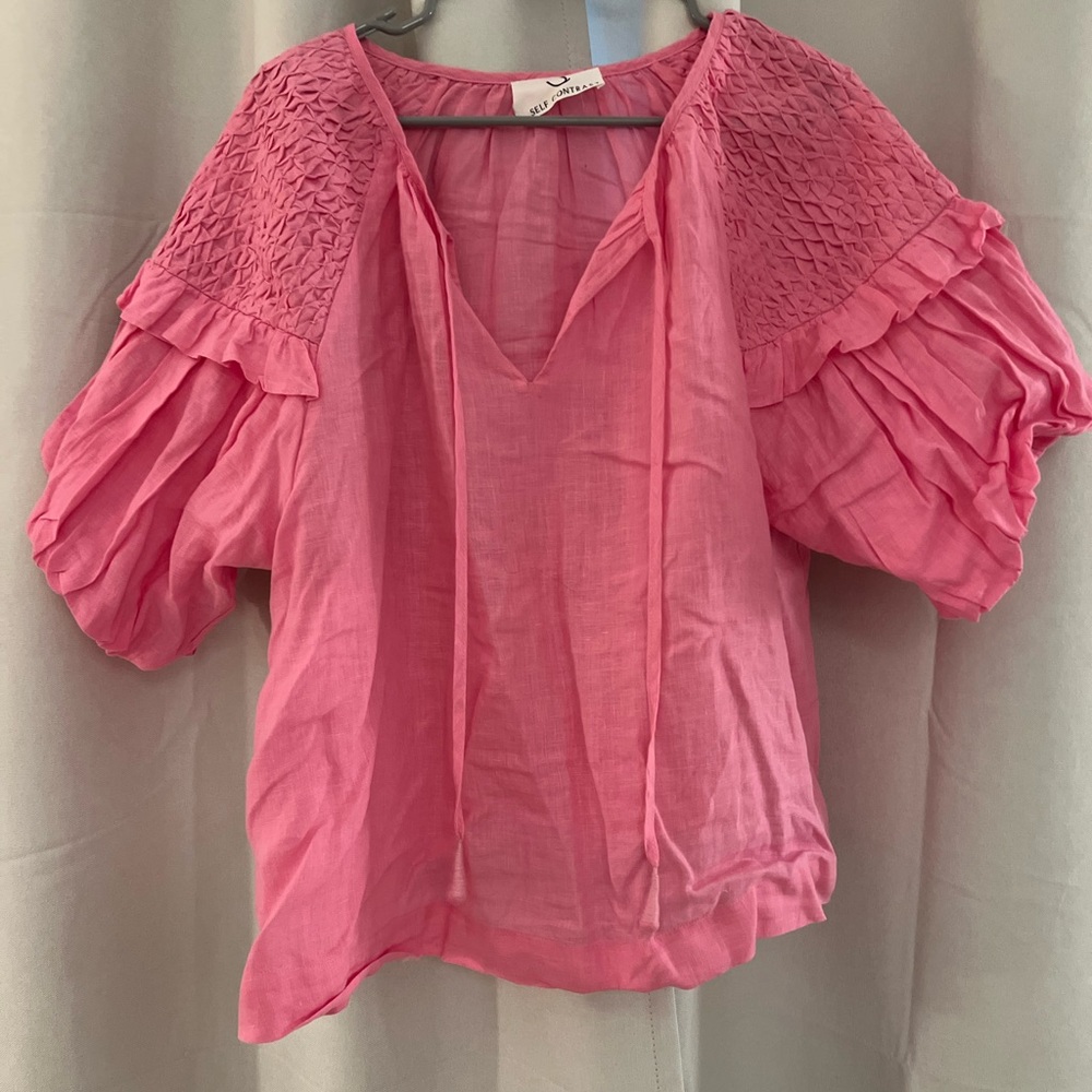 Anthropologie Linen Pink Textured Blouse